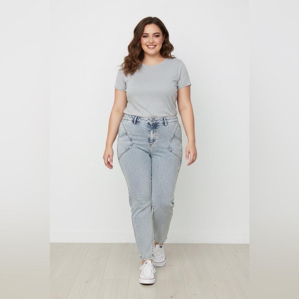 Acid Wash Mom Jeans High Waisted Tapered Denim Size 18W, NWT, G by Giuliana
